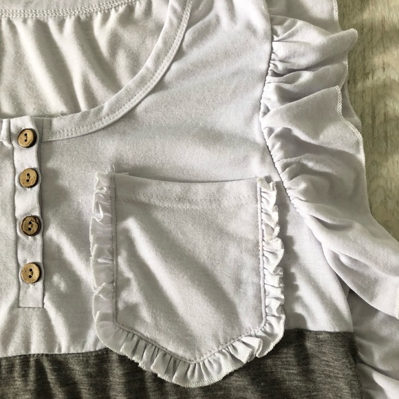 Ruffle Sleeve Color Block 1/4 Button-Down Pocket T-Shirt Top Blouse - Picture 16 of 16